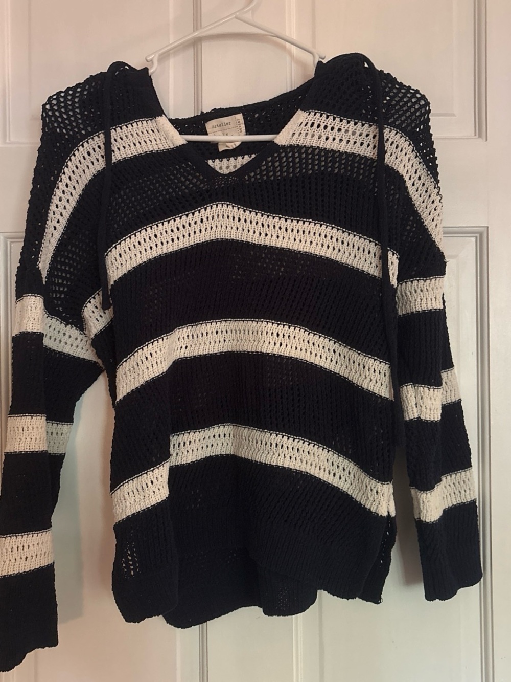 Striped Hooded Knit Sweater - Blue & White